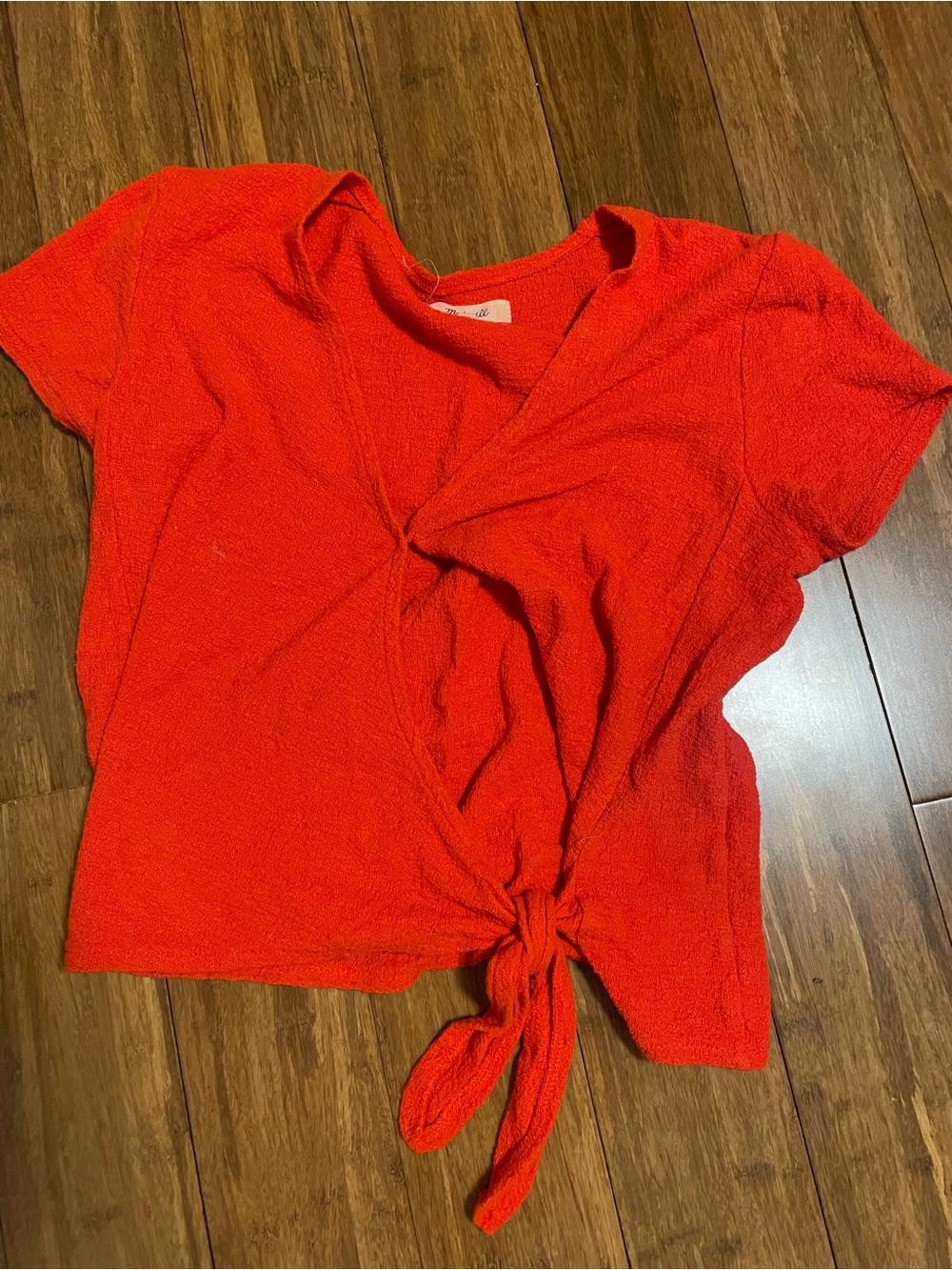 Madewell Red Tie-Front Short Sleeve Crop Top